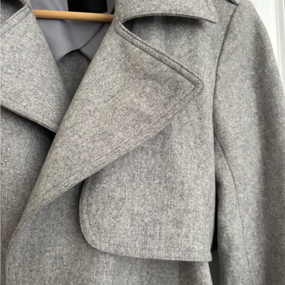 Theory Classic Heathered Gray Wool Cashmere Trench Coat M - Picture 2 of 15
